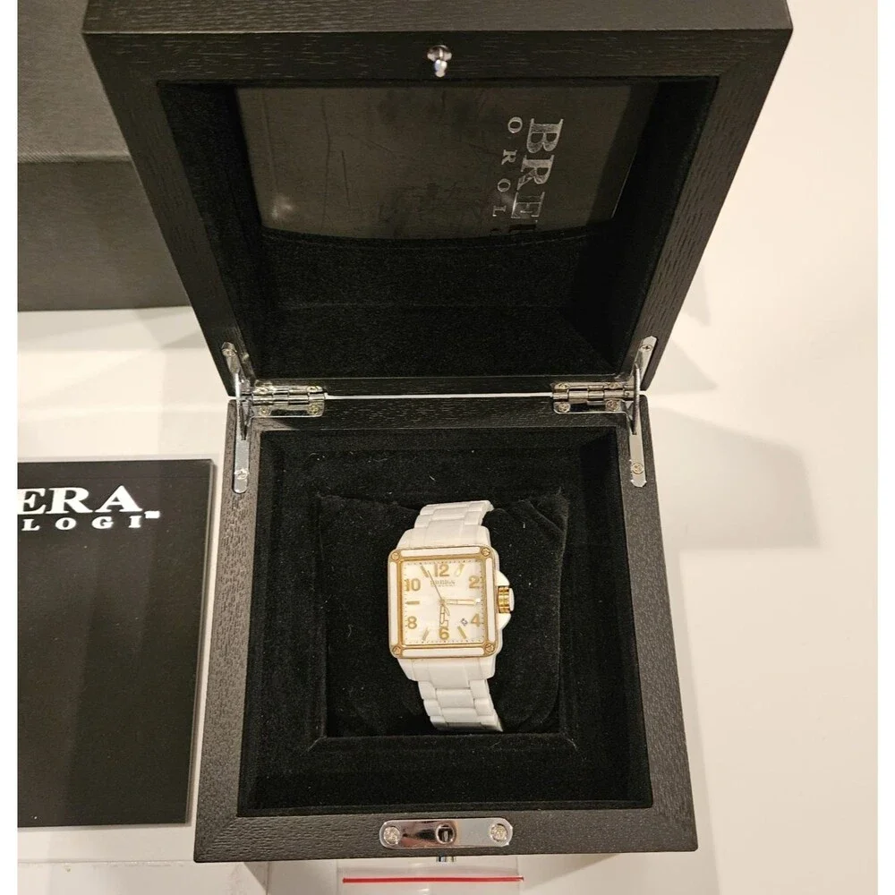 Brera Orologi Stella Mother of Pearl White Ceramic Gold Square Face Ladies Watch